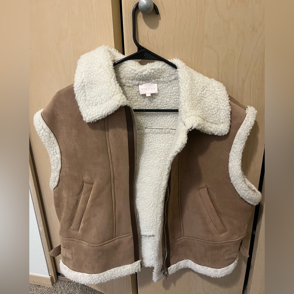 Entro Brown And Cream Shearling Vest